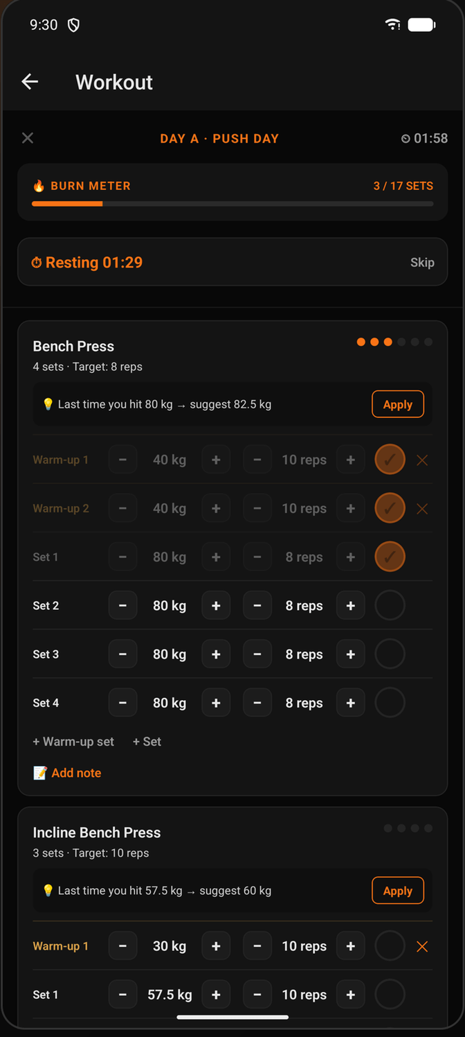 GymWerk: active workout with rest timer